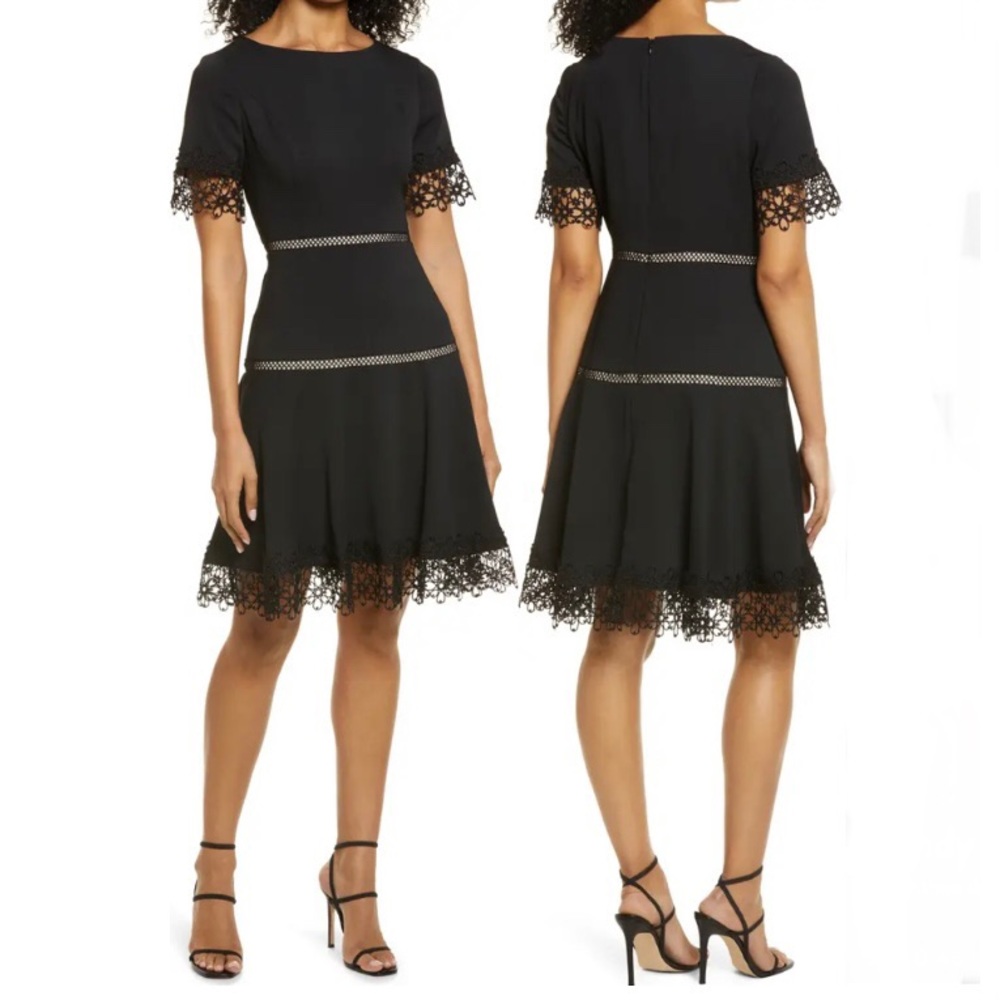 Shani Embroidered Detail Fit & Flare Crepe Cocktail Dress